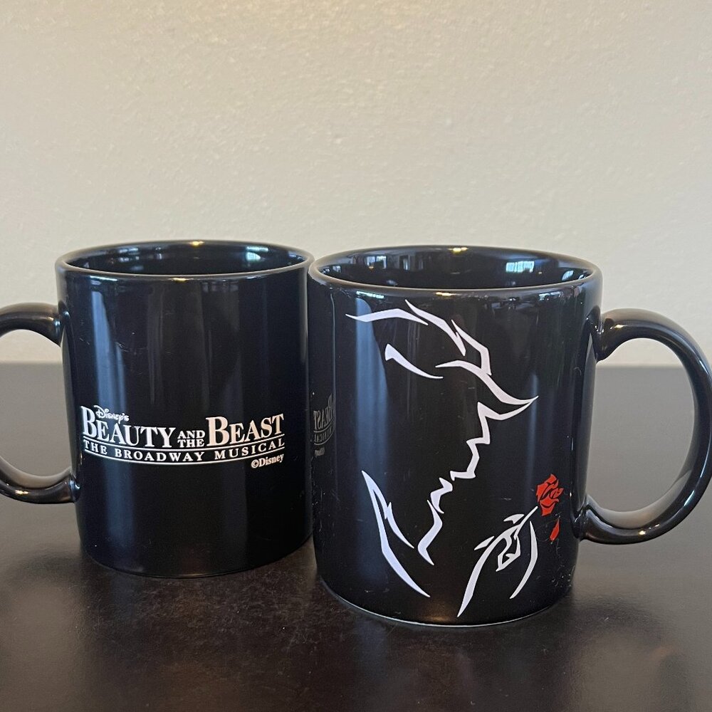 Disney BEAUTY AND THE BEAST Broadway Musical Ceramic Mugs Red Rose Set of 2